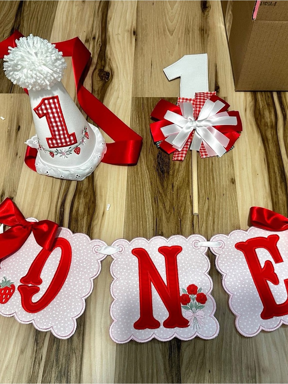 One BERRY FIRST First Birthday Party Banner & Hat Set
